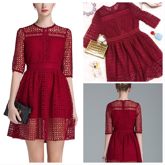 Metisu Dresses & Skirts - Metisu Burgundy Lace Lined Swing Mini Dress Size S